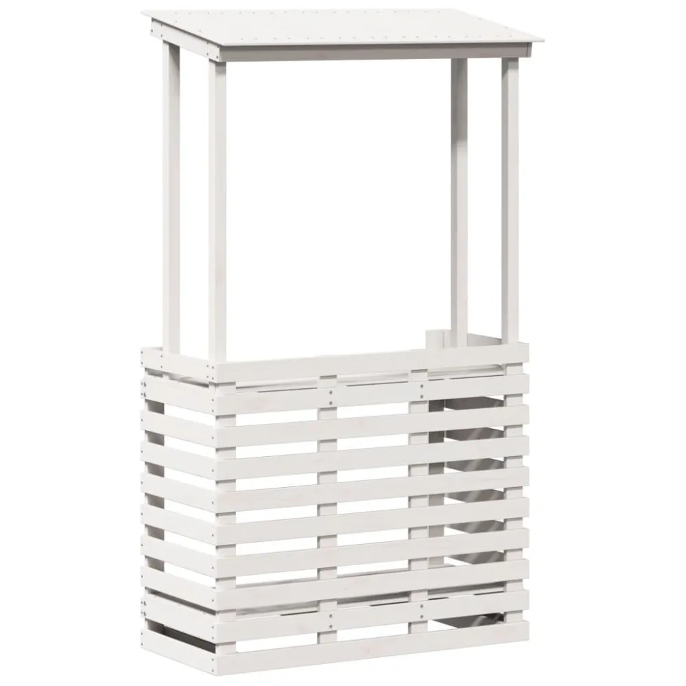 Tavolo con Base Cemento Tavolo Bar da Esterno con Tetto Bianco 112,5x57x195,5 cm Legno