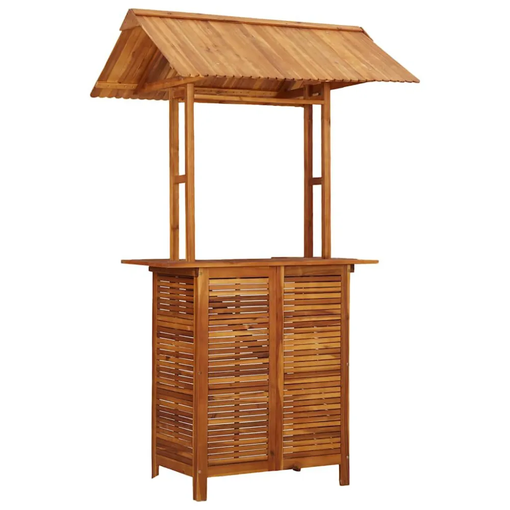 Tavolo da Terrazzo Tavolo Bar Esterno con Tetto 113x106x217cm Massello di Acacia