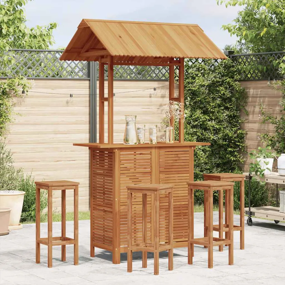 Tavolo da Terrazzo Tavolo Bar Esterno con Tetto 113x106x217cm Massello di Acacia