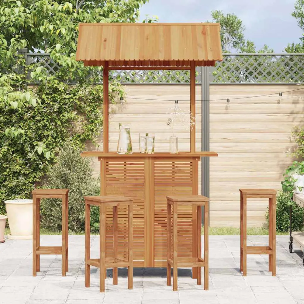 Tavolo da Terrazzo Tavolo Bar Esterno con Tetto 113x106x217cm Massello di Acacia