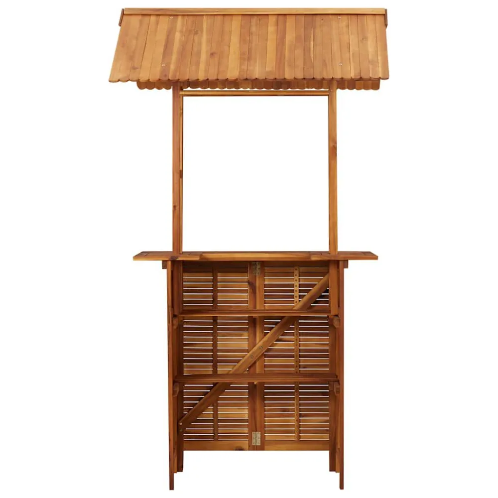 Tavolo da Terrazzo Tavolo Bar Esterno con Tetto 113x106x217cm Massello di Acacia