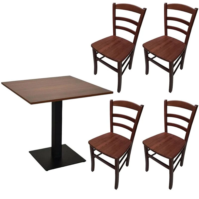 Premium Impermeabile Set Tavolo Contract Noce + 4 Sedie Paesana Massello Noce