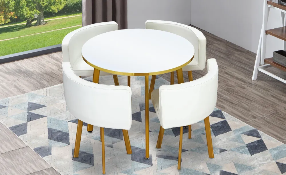 Tavolo rotondo e sedie Riga White e Faux White con Piano Ardesia