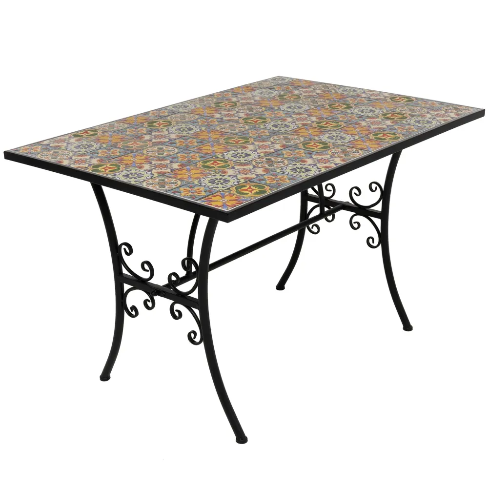 VESTIAMO CASA - Tavolo Rettangolare metallo nero con top maioliche - h75x120x80 cm