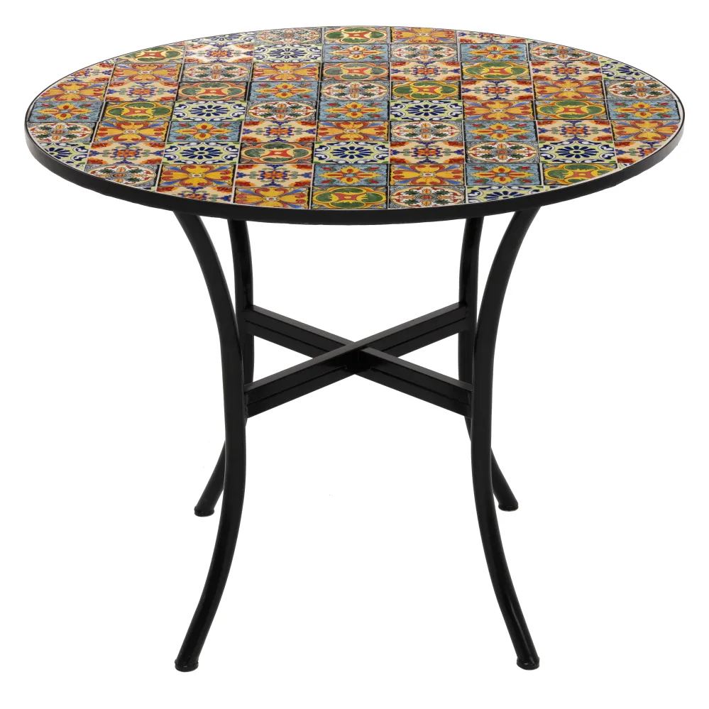 VESTIAMO CASA - Tavolo Tondo metallo nero con top maioliche - h75 cm diametro 90 cm