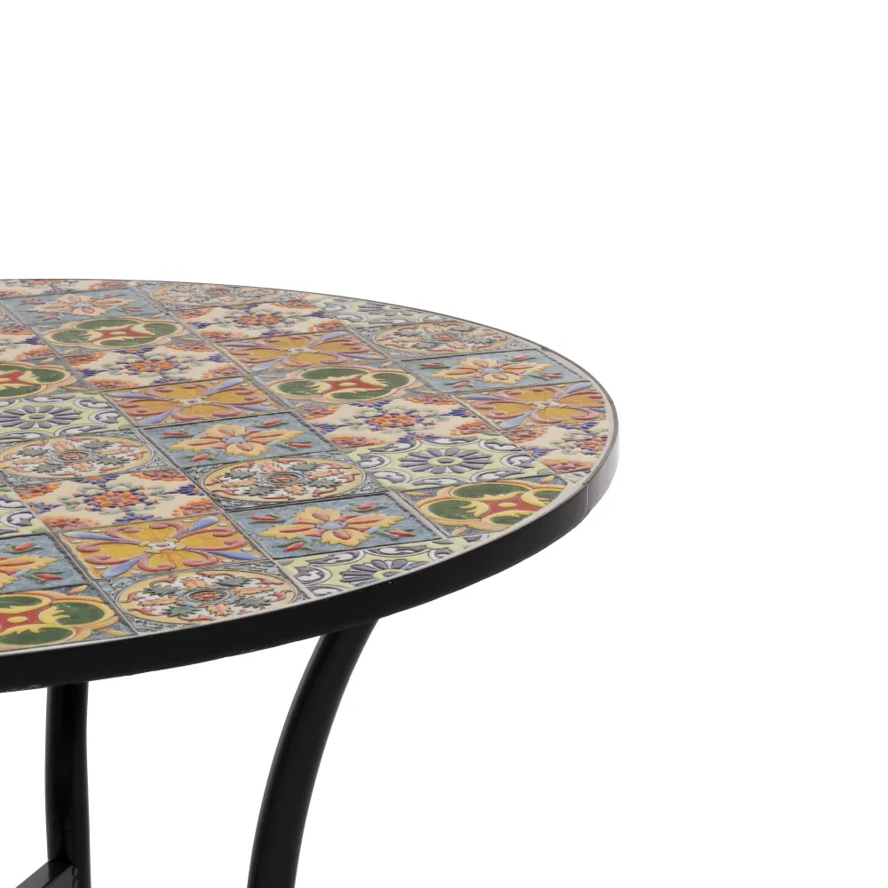 VESTIAMO CASA - Tavolo Tondo metallo nero con top maioliche - h75 cm diametro 90 cm