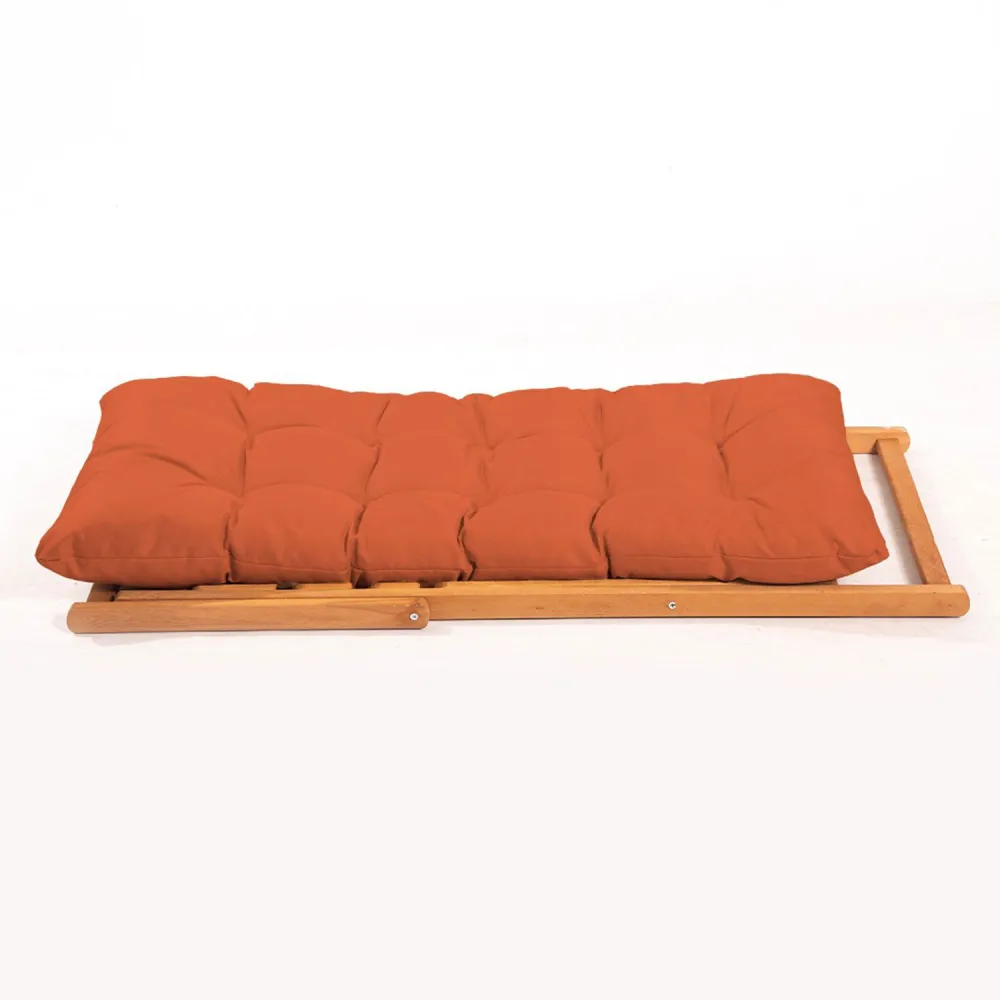 Set di 2 sedie da giardino e 1 tavolino Purrault Legno massiccio chiaro e tessuto arancione