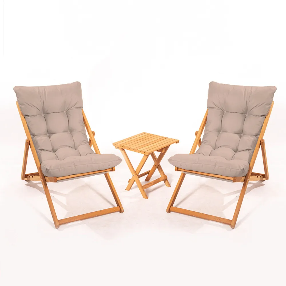 Set di 2 sedie da giardino e 1 tavolino Purrault legno massiccio chiaro e tessuto marrone chiaro