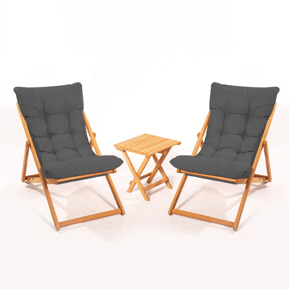 Set di 2 sedie da giardino e 1 tavolino Purrault Legno massiccio chiaro e tessuto grigio scuro
