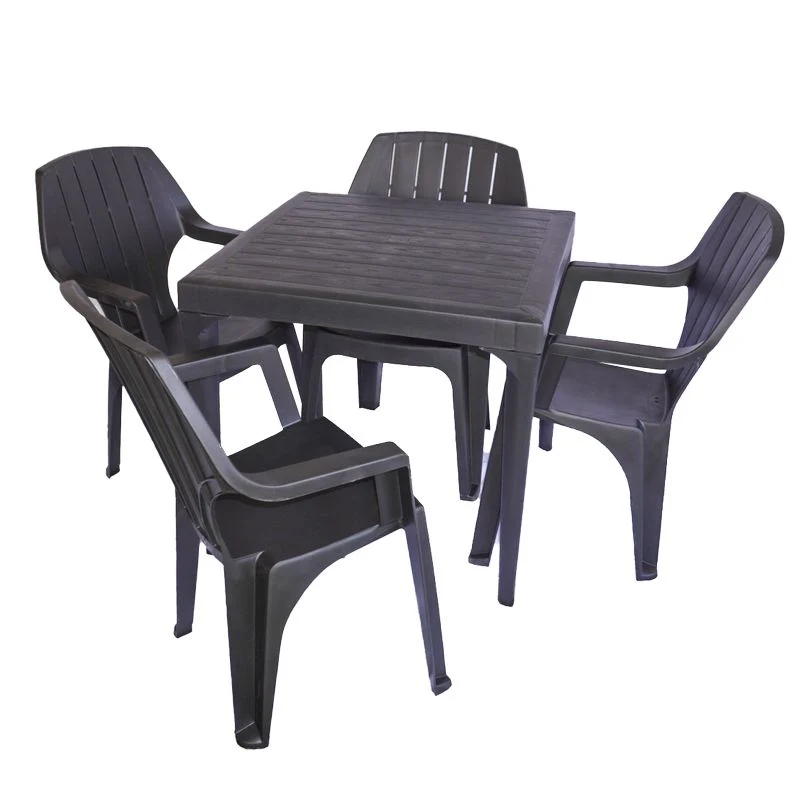 Set Tavolo Malmo 80x80 Antracite + 4 Poltrone Alta da Giardino Finitura Naturale