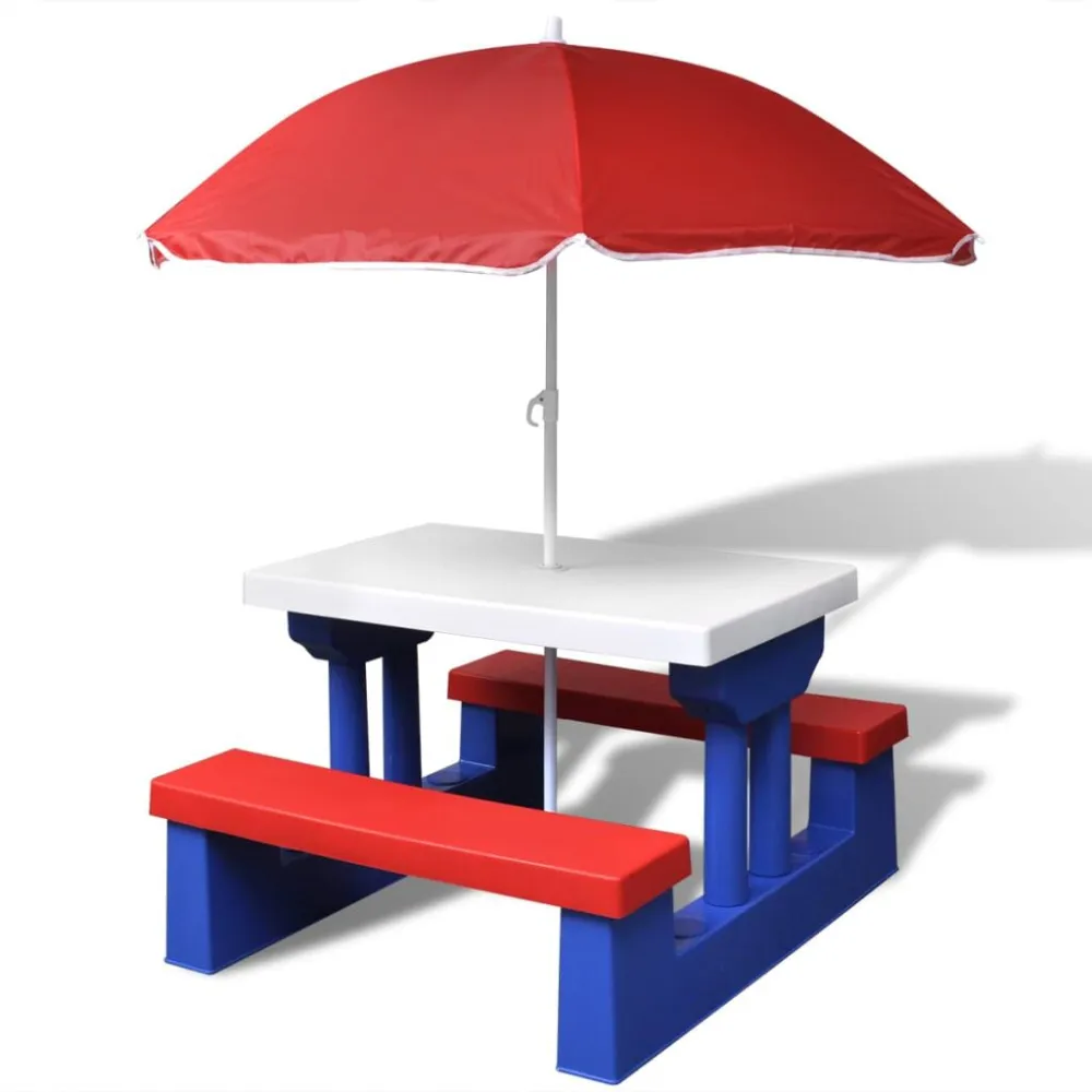 Tavolo Allungabile Tavolo e Panchine Picnic per Bambini con Parasole Multicolore