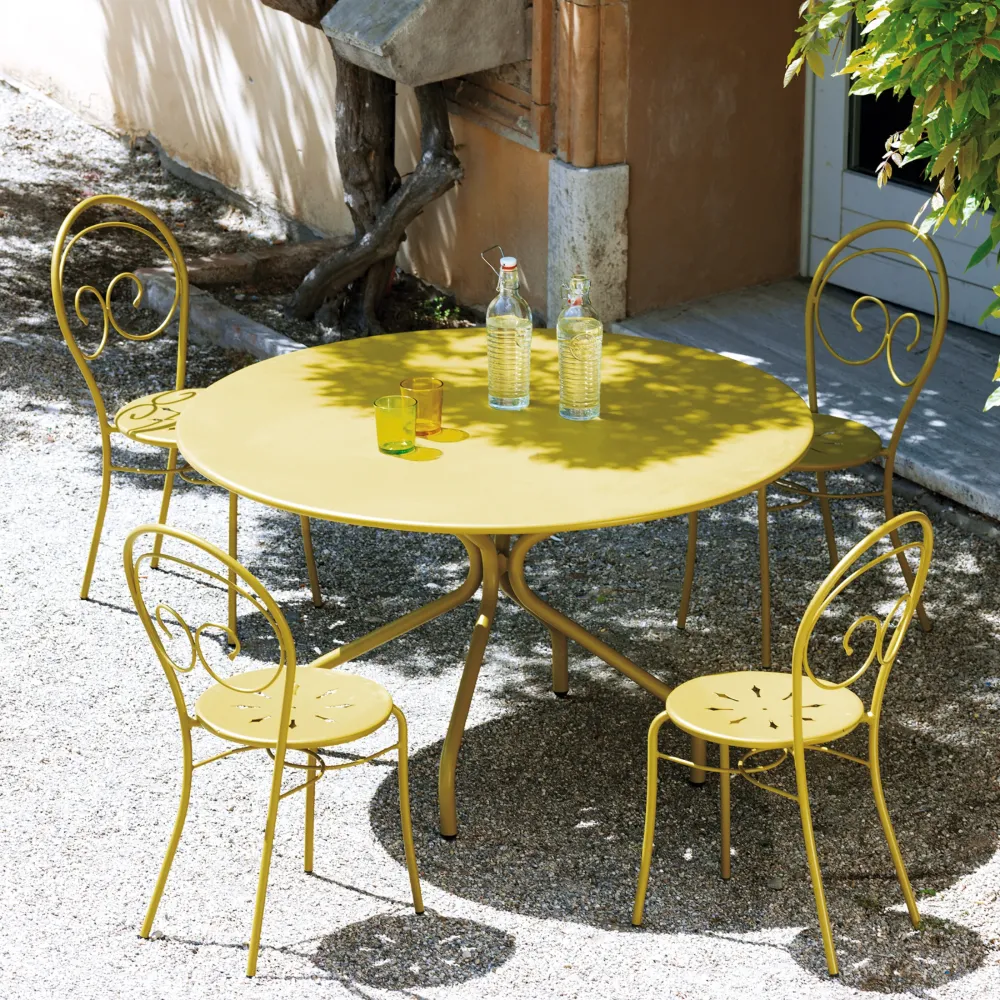 Tavolo con Ombrellone Tavolo tondo metallo verniciato "Springtime" da giardino contemporaneo cm 130x130 75h