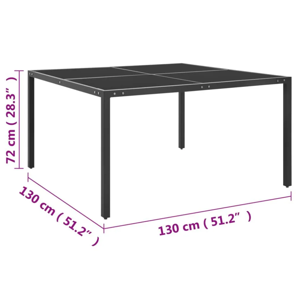 Tavolo da Giardino Antracite 130x130x72 cm Acciaio e Vetro | Materiale Alluminio Leggero