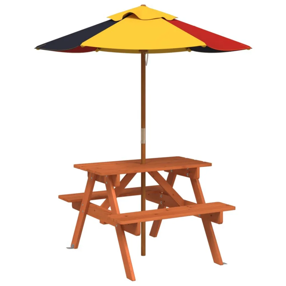 Tavolo da Picnic per 4 Bambini con Ombrellone Legno di Abete Finitura Naturale