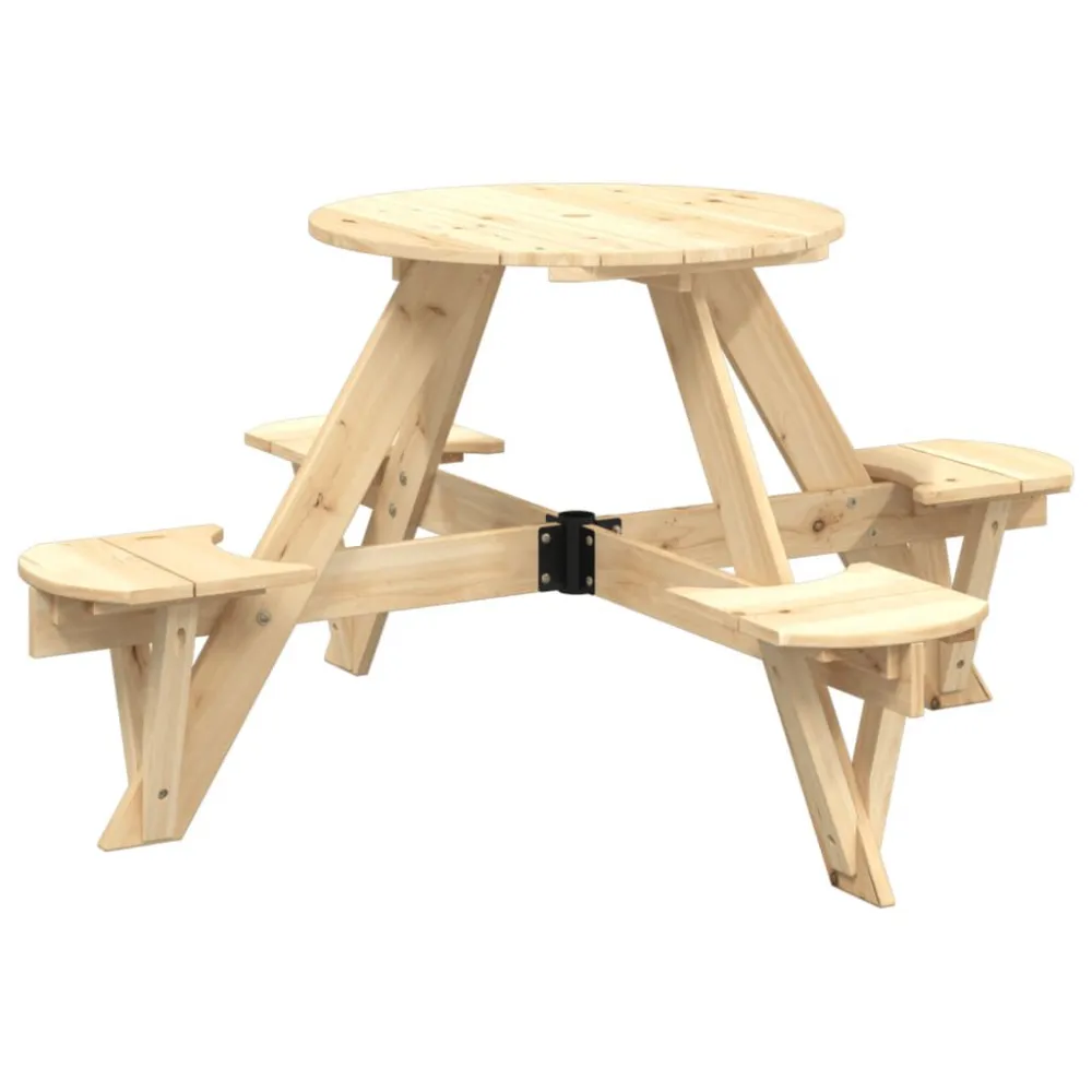 Tavolo da Picnic per 4 Bambini Rotondo con Foro Legno Abete con Sistema di Piegatura
