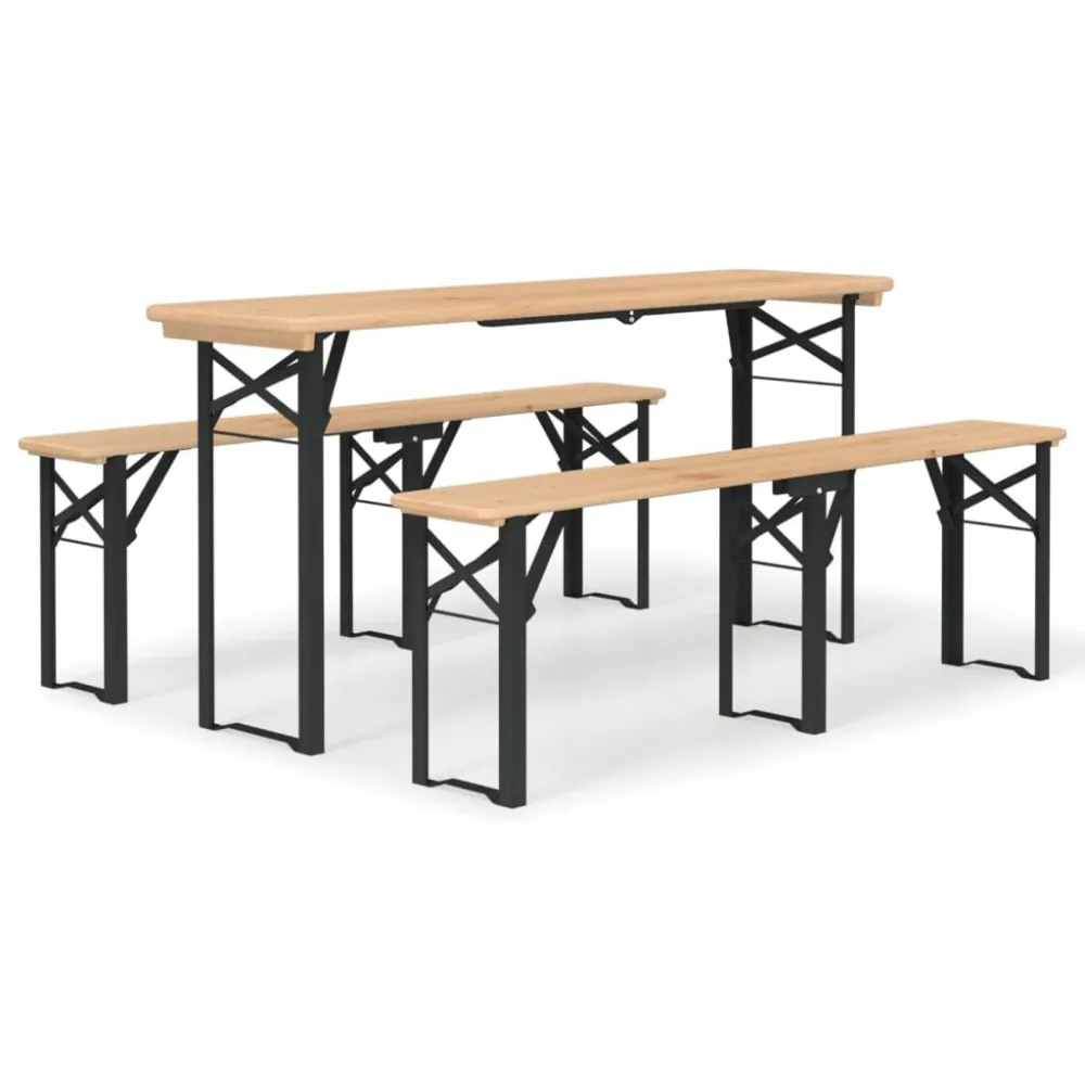 Tavolo da Pranzo Set Tavolo Birreria Pieghevole 3 pz Legno Massello di Abete