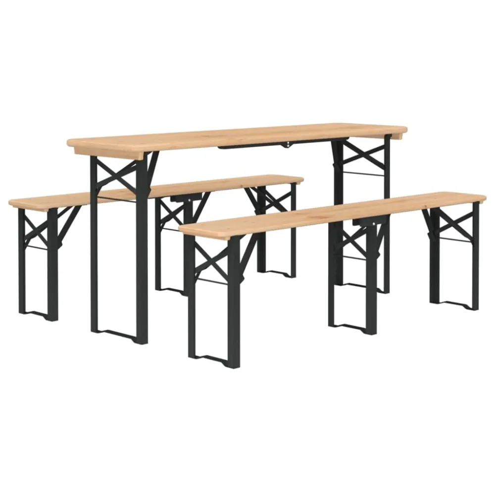 Tavolo da Pranzo Set Tavolo Birreria Pieghevole 3 pz Legno Massello di Abete