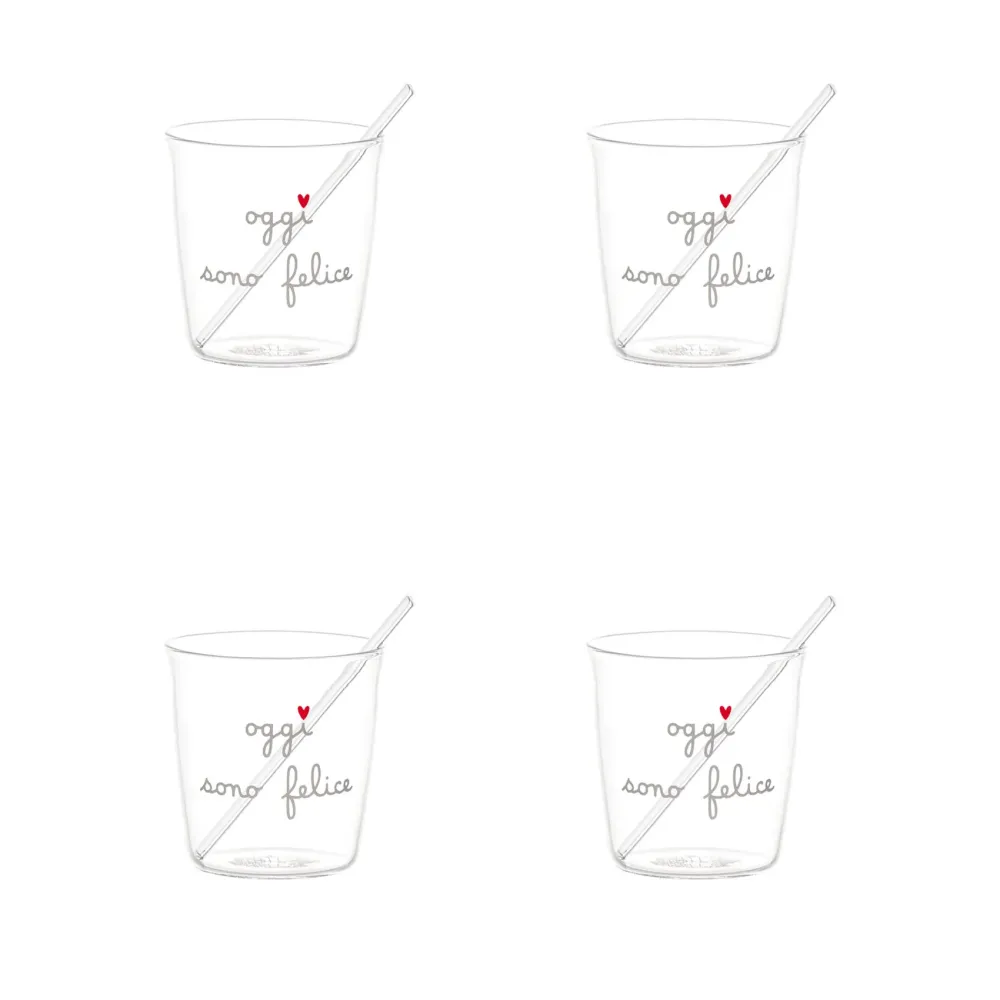 Set 4 bicchierini espresso Oggi sono felice bianco
