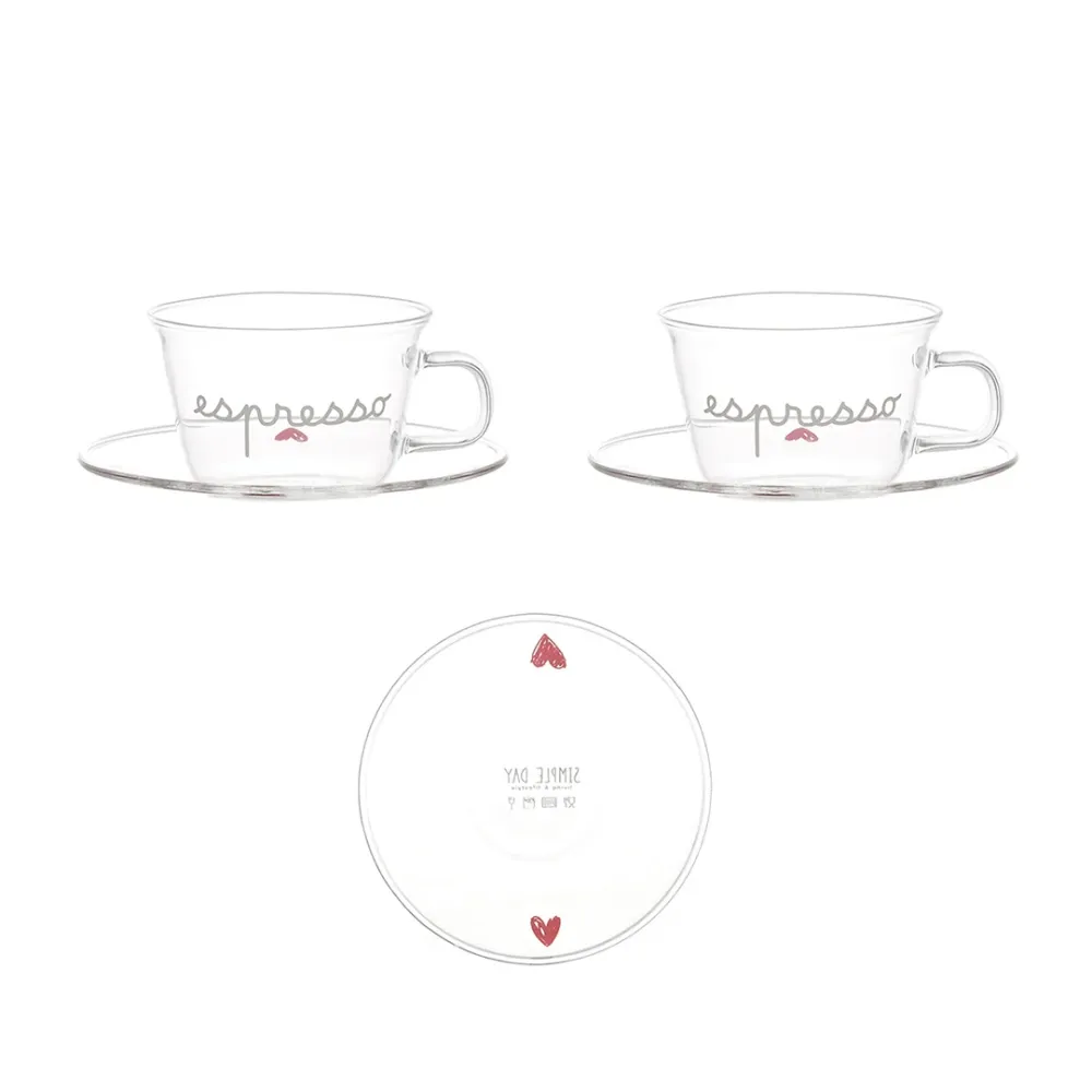 Set 2 tazzine espresso con piattino Espresso cuori rossi
