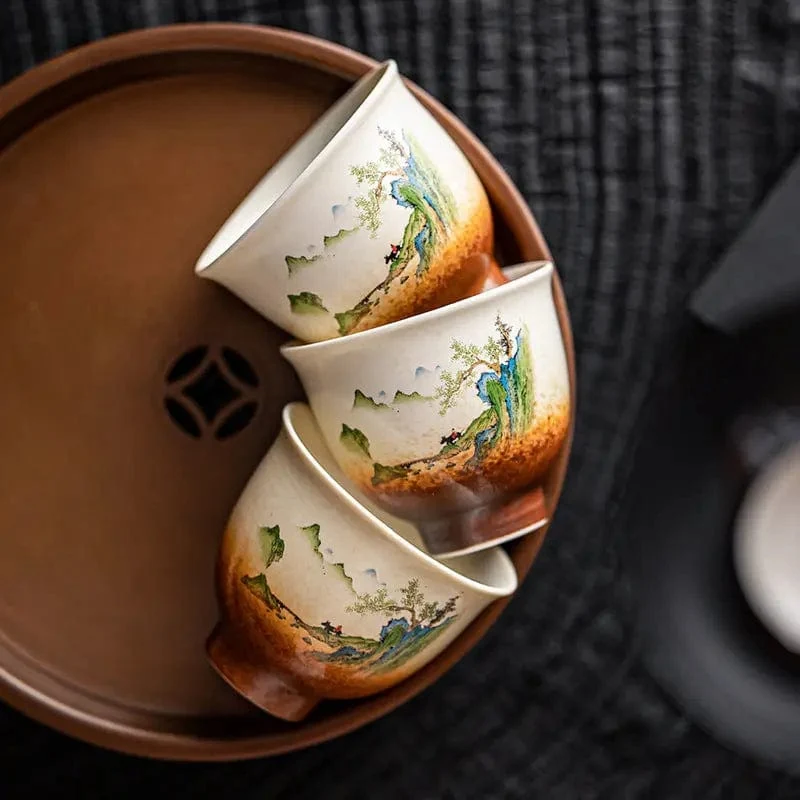 Tazza da tè ceramica con pittura paesaggistica 50 ml