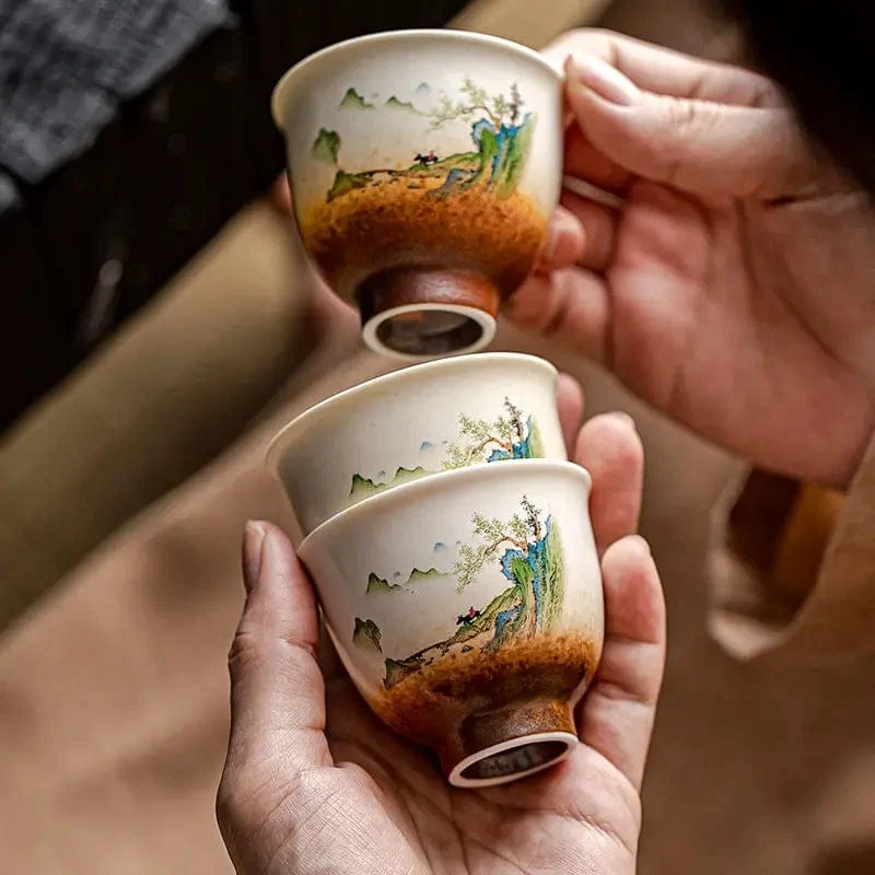 Tazza da tè ceramica con pittura paesaggistica 50 ml