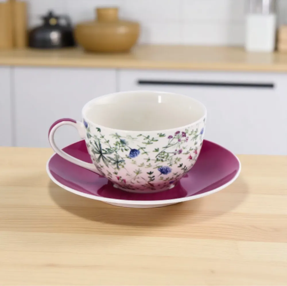 Tazza da Tè con Piattino Porcellana New Bone China - Assortita 2 Decori