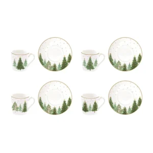 Set 4 Tazzine Caffè con piattino "Festive Trees" Easy Life