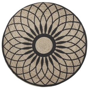 Pannello di Cotone Tappeto Iuta Naturale Rotondo ⌀ 140 cm Panna e Nero KULLAR