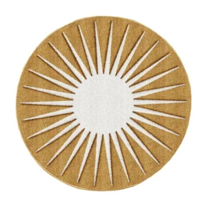 Superficie Rigida Tappeto rotondo sole con rilievi D.200 cm Senape e Bianco LUMINIO