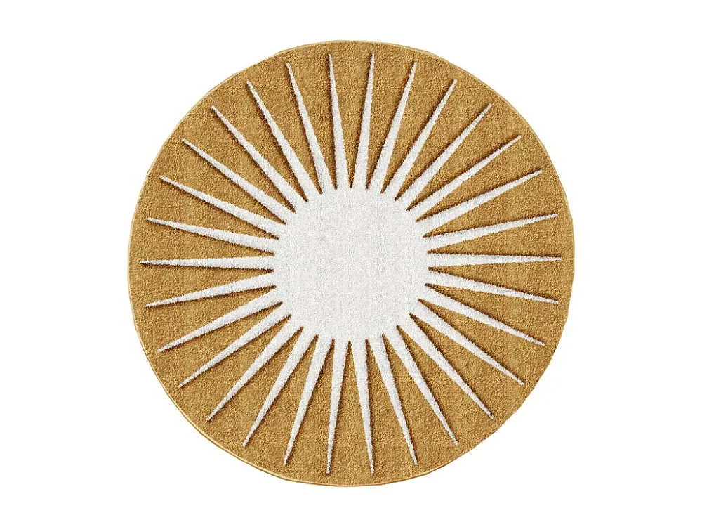 Superficie Rigida Tappeto rotondo sole con rilievi D.200 cm Senape e Bianco LUMINIO