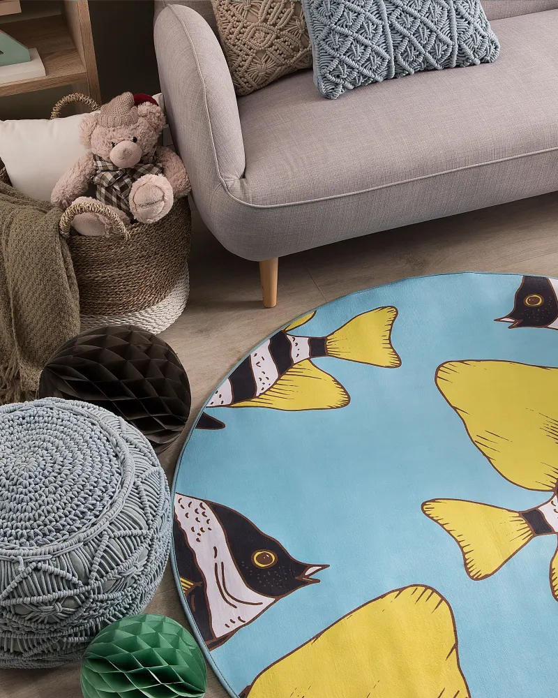 Tappeto per bambini blu con motivi pesce ⌀ 140 cm rotondo FIZME per Studio e Accademia