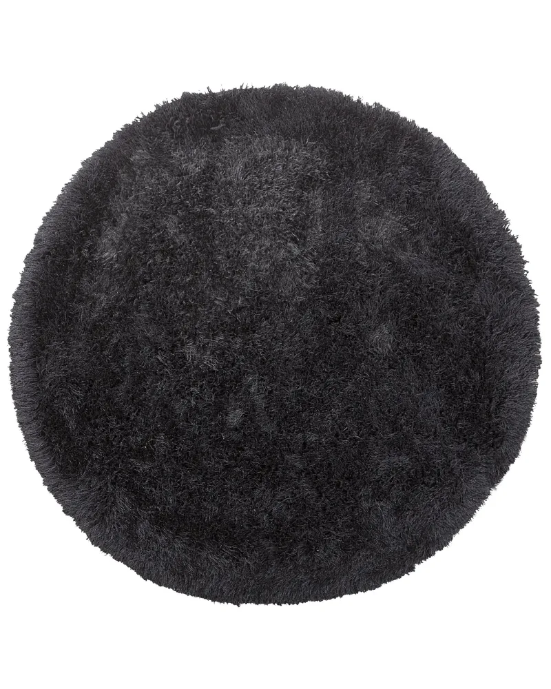 Tappeto shaggy rotondo nero ⌀ 140 cm CIDE con Telaio Rinforzato