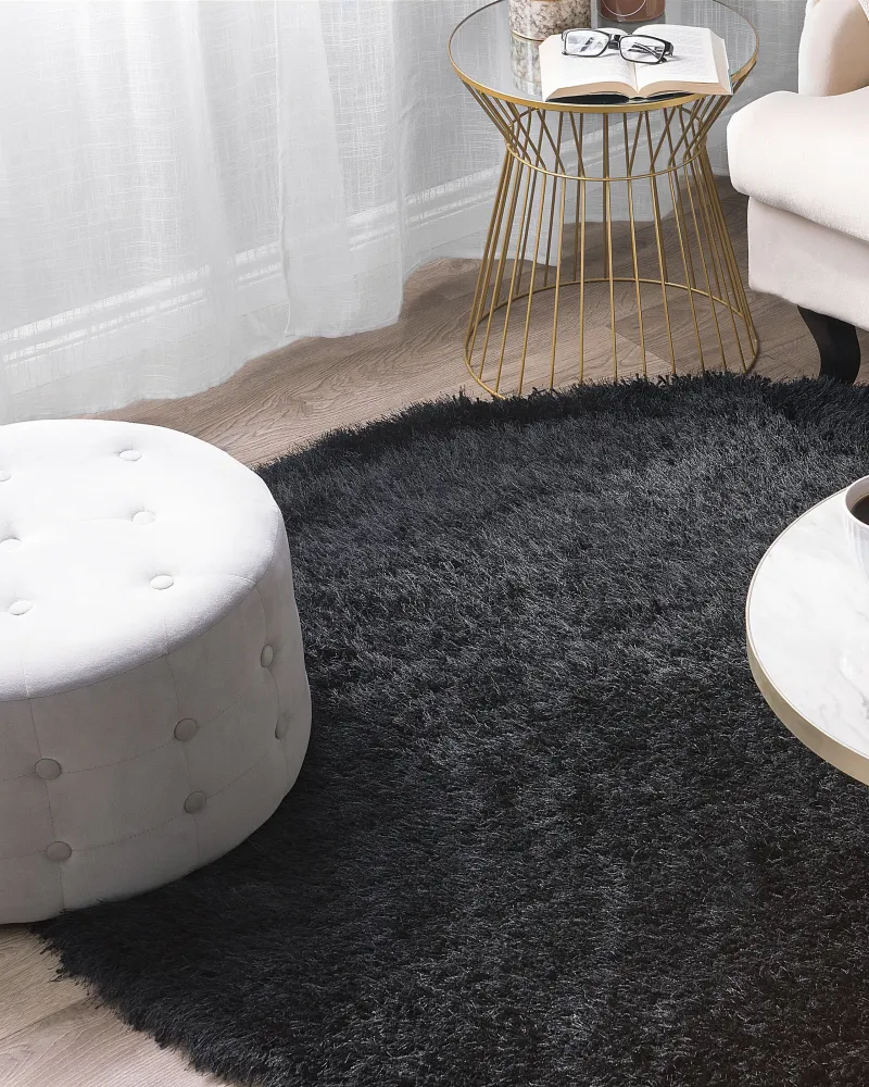 Tappeto shaggy rotondo nero ⌀ 140 cm CIDE con Telaio Rinforzato