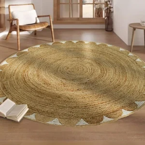 Telaio Legno Tappeto rotondo floreale 100% Juta D. 200 cm Naturale - INDIRA
