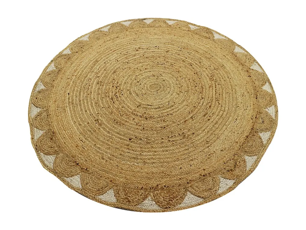 Telaio Legno Tappeto rotondo floreale 100% Juta D. 200 cm Naturale - INDIRA