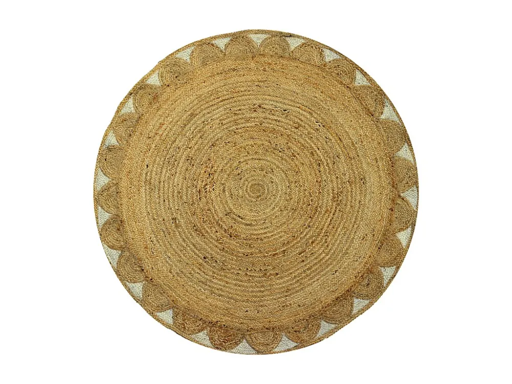 Telaio Legno Tappeto rotondo floreale 100% Juta D. 200 cm Naturale - INDIRA