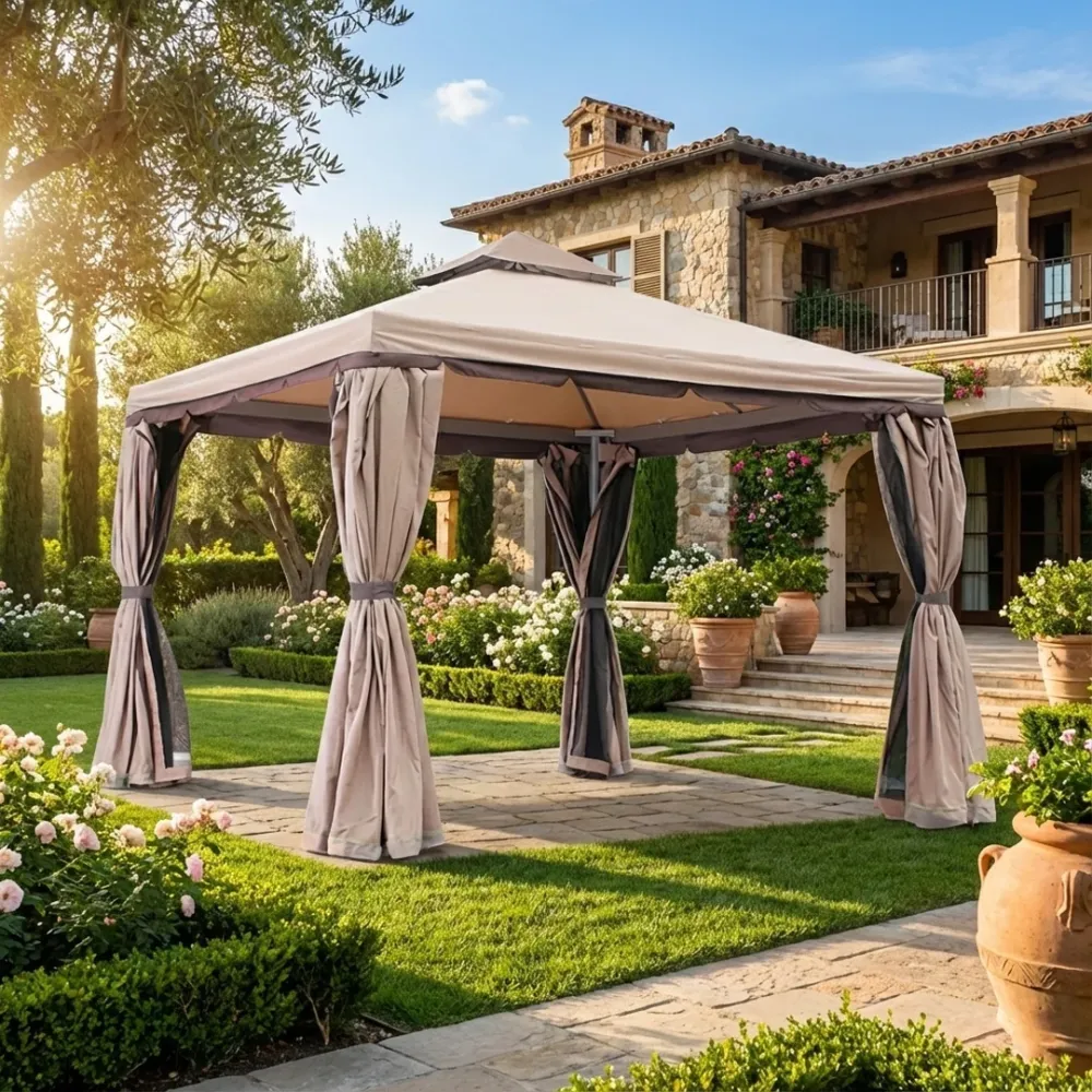 Telo Gazebo Passion Domus 3x4 mt Beige Poliestere Completo di Tende