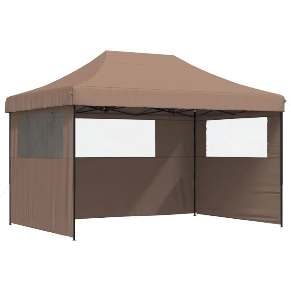 Gazebo Piegevole Tendone per Feste Pieghevole Pop-Up con 3 Pareti Marrone