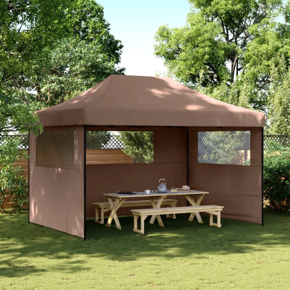 Gazebo Piegevole Tendone per Feste Pieghevole Pop-Up con 3 Pareti Marrone