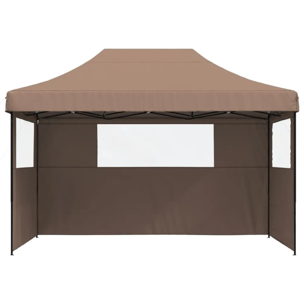 Gazebo Piegevole Tendone per Feste Pieghevole Pop-Up con 3 Pareti Marrone