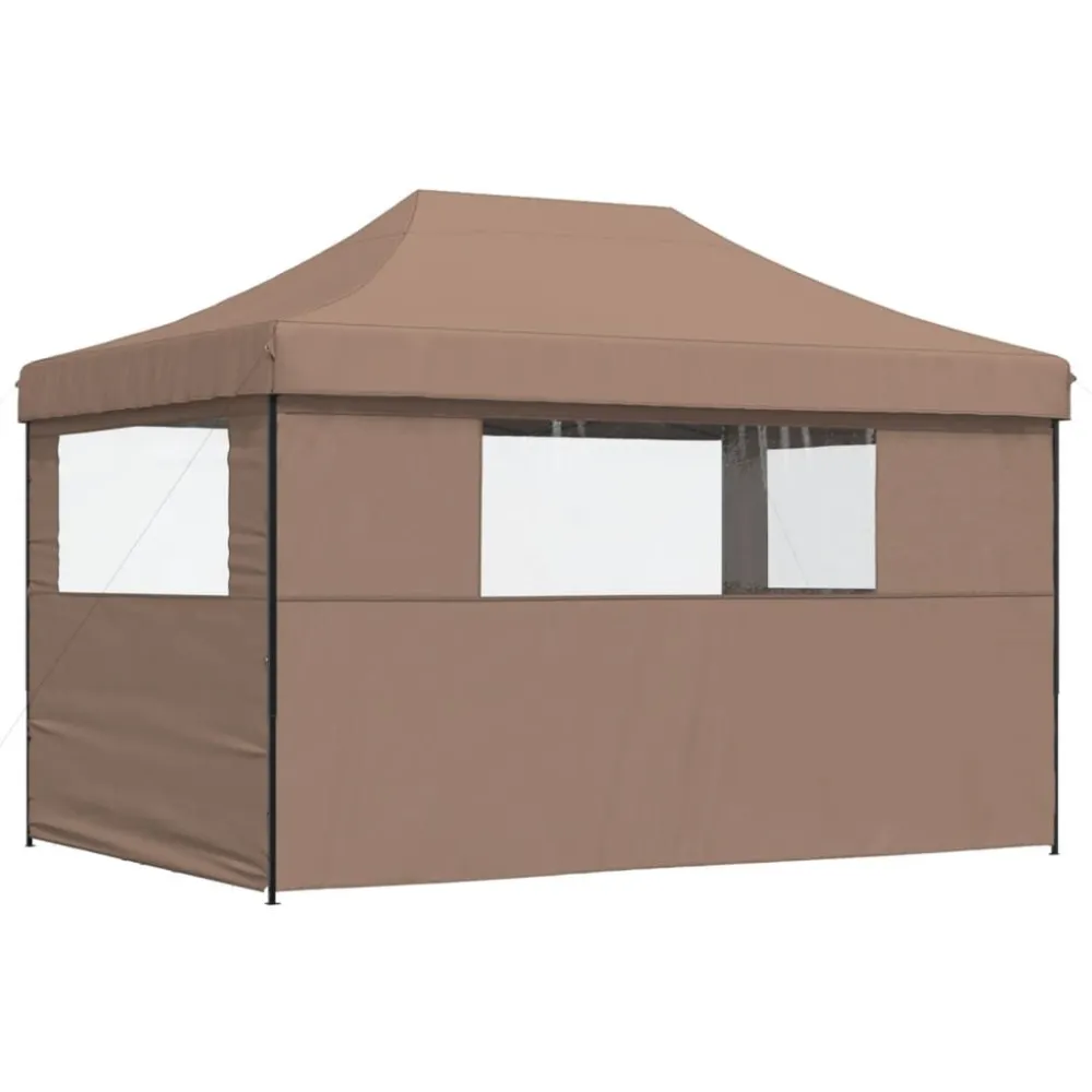 Gazebo Piegevole Tendone per Feste Pieghevole Pop-Up con 3 Pareti Marrone