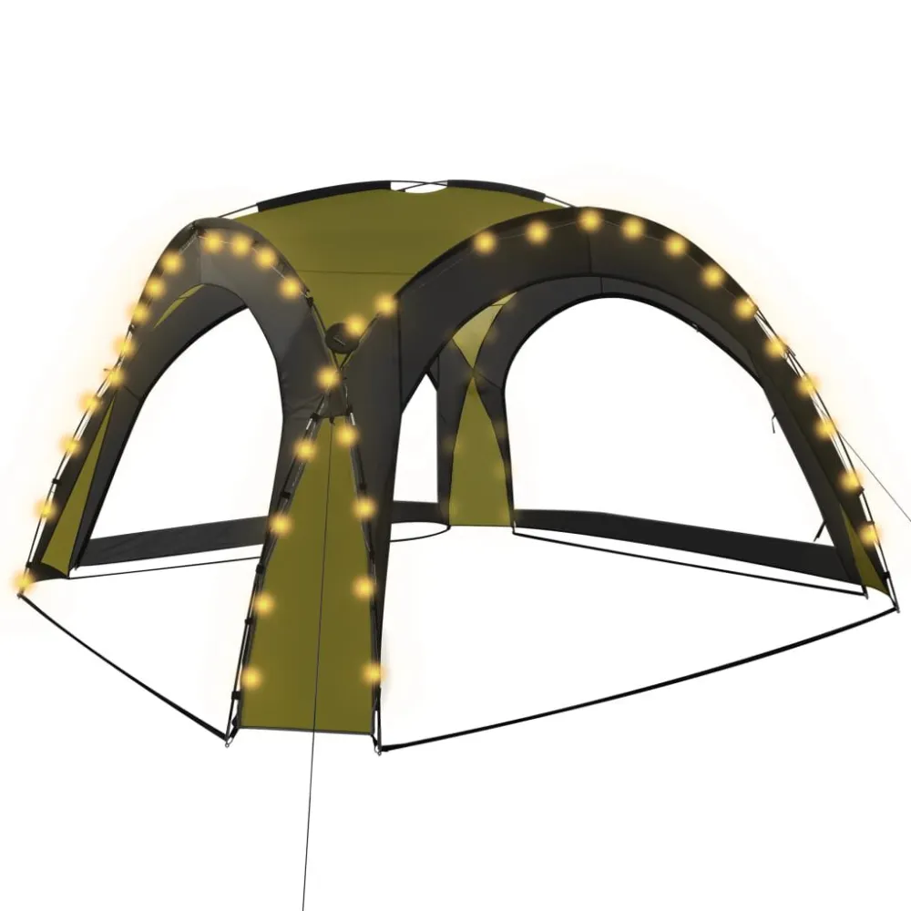 Tenda per Feste con LED e 4 Pareti 3,6x3,6x2,3 m Verde con Teli Rimovibili
