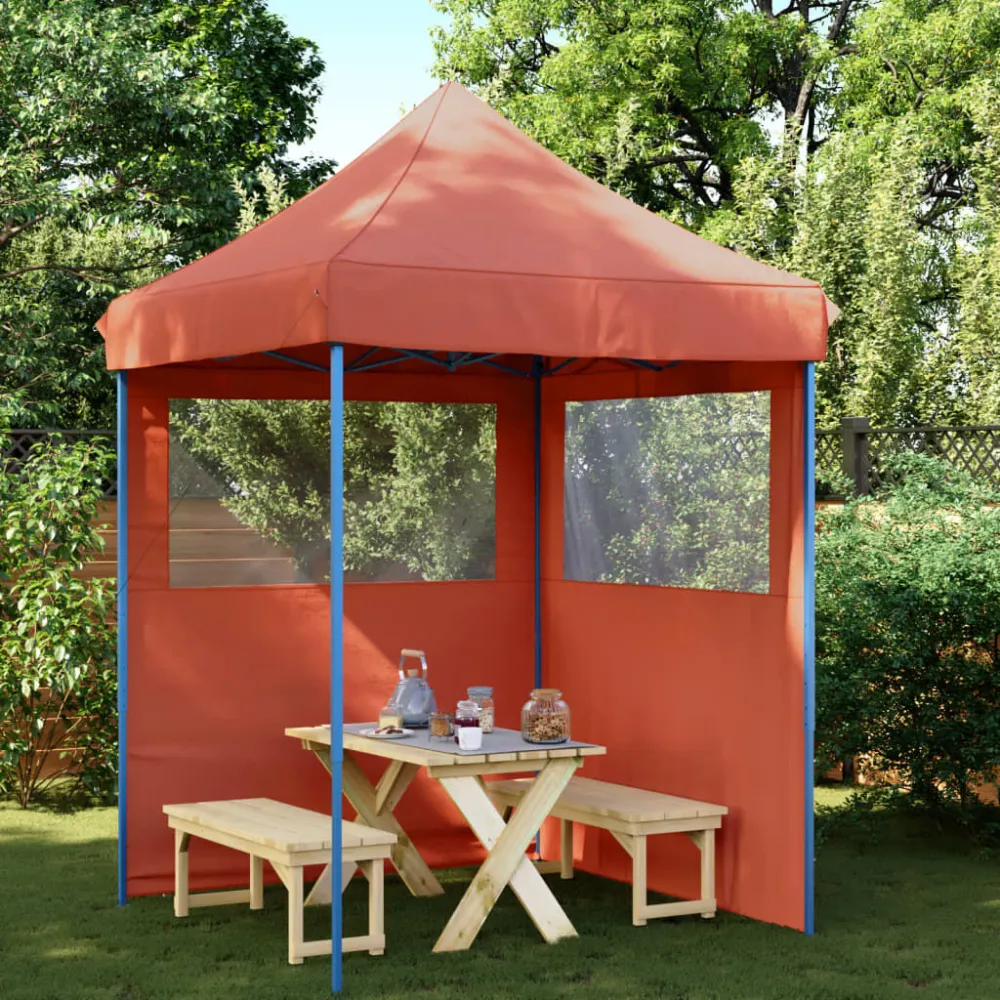 Tendone per Feste Pieghevole Pop-Up con 2 Pareti Terracotta con Montaggio Rapido