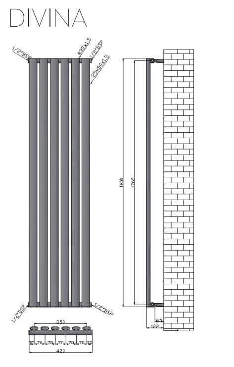 Termoarredo Radiatore Cromato Tubi Verticali Design - 180x42