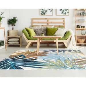 Tappeto da interno o da esterno motivi foglie 150 x 200 cm Verde Etnico VEGETO con Supporto Pannello