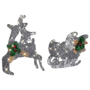 Outdoor LED Decoration Sleigh and Reindeer 41 cm Silver ENODAK per Serre e Orti