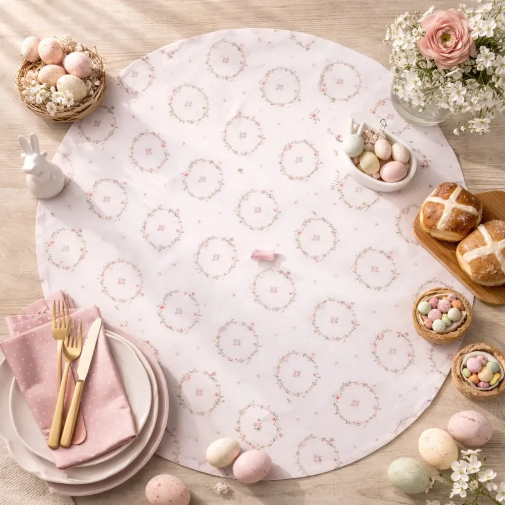 Canovaccio Cucina Tondo Ø80 cm Rosa con Coniglio Pasqua