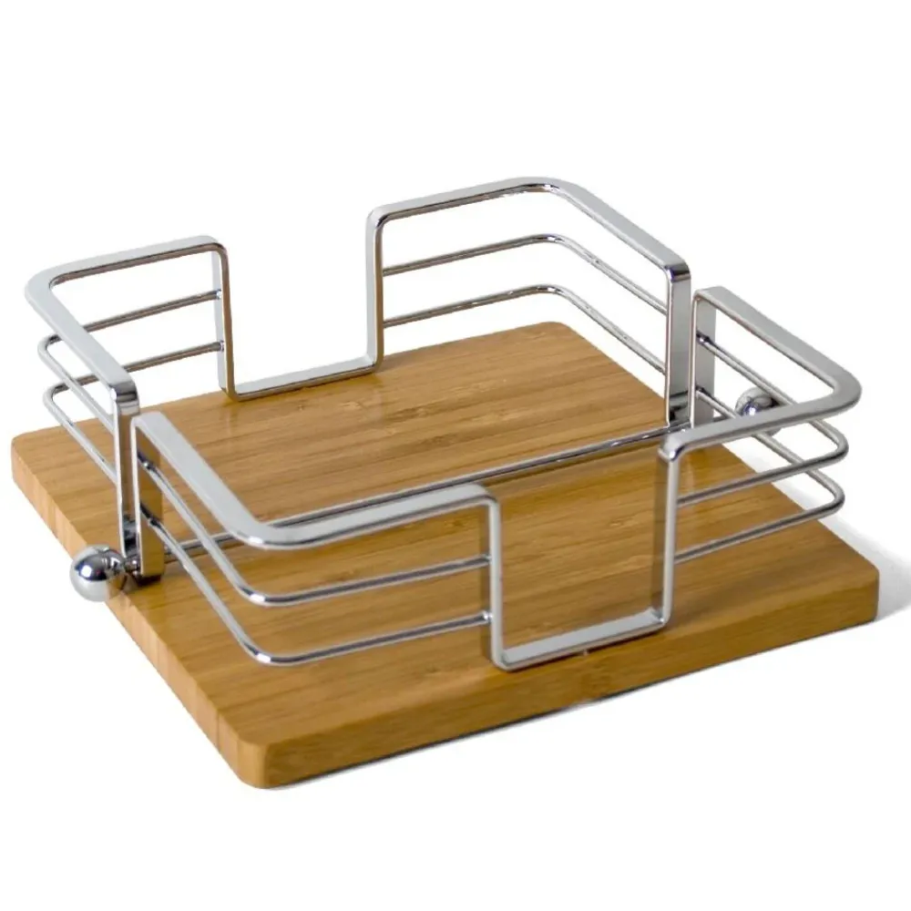 Porta Tovaglioli da Tavola Portatovaglioli Metallo Con Base Legno 19x19 cm