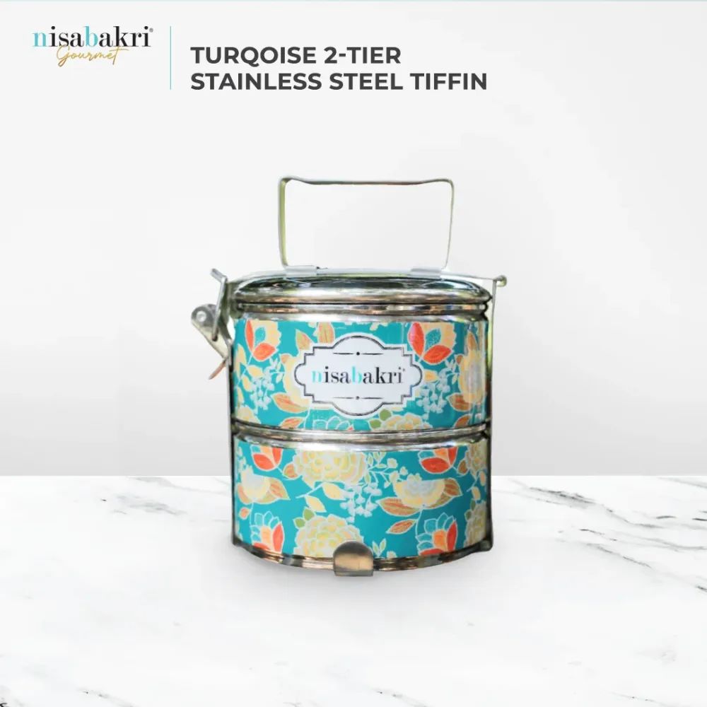 Tiffin turchese 2 livelli acciaio inox da 12 cm, 550 grammi