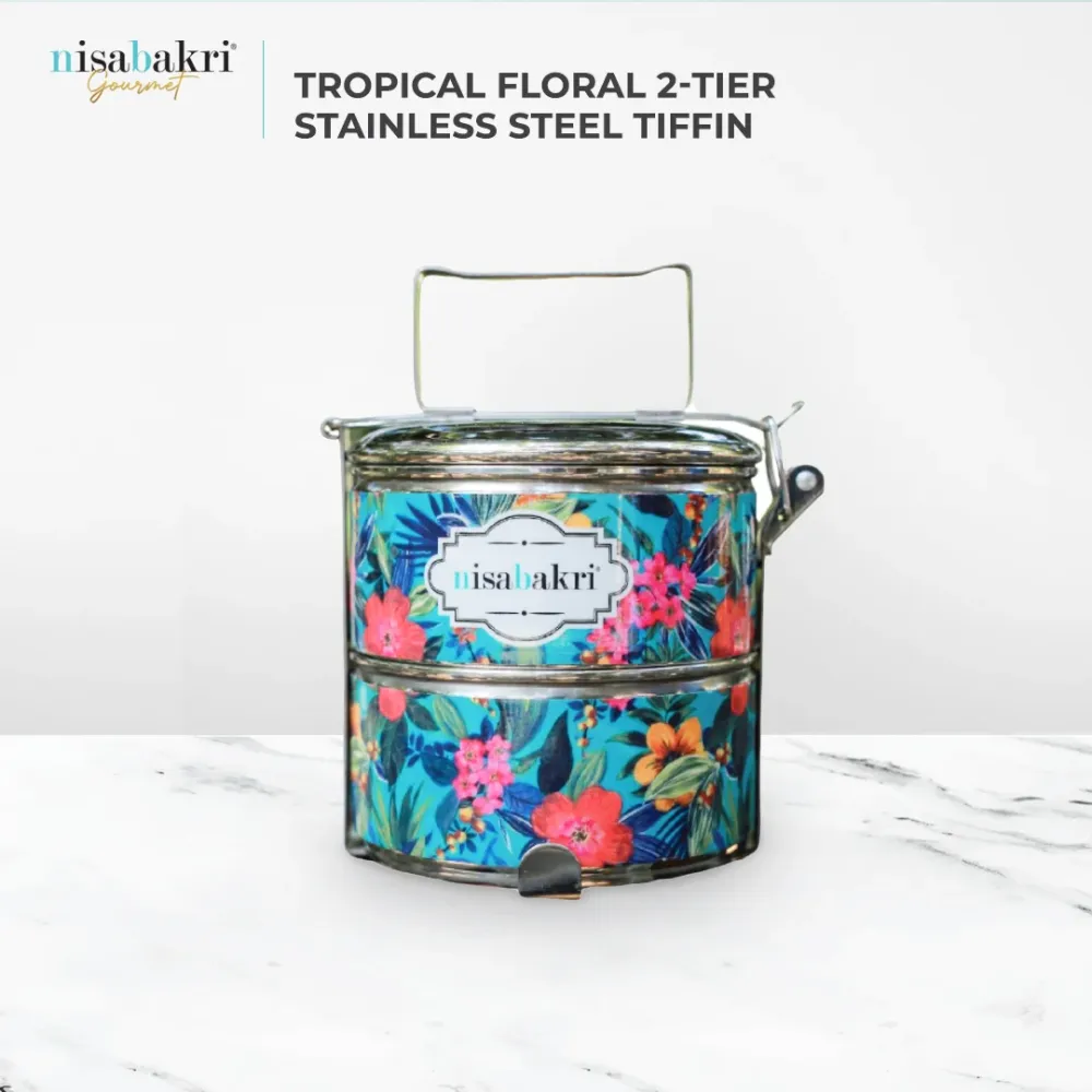 Tropical Floral 2-Tier Tiffin acciaio inox 12 cm, 550grammi